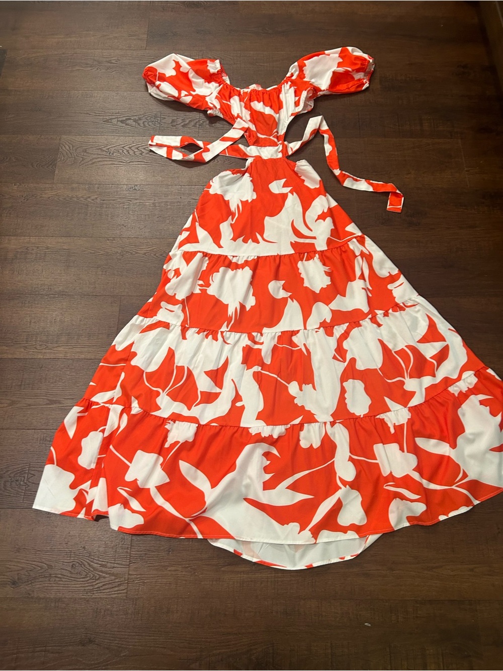 Tie-Back Tiered Maxi Dress - Red & White